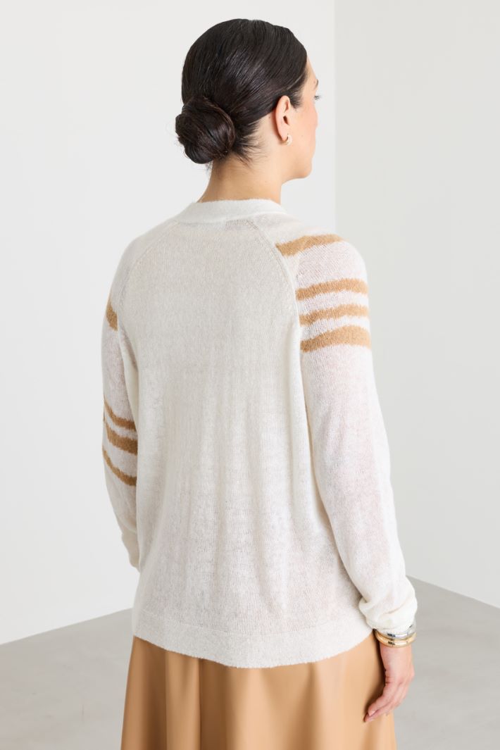 Soft intarsia-knit cardigan - WHITE CAMEL - Intrend - 4