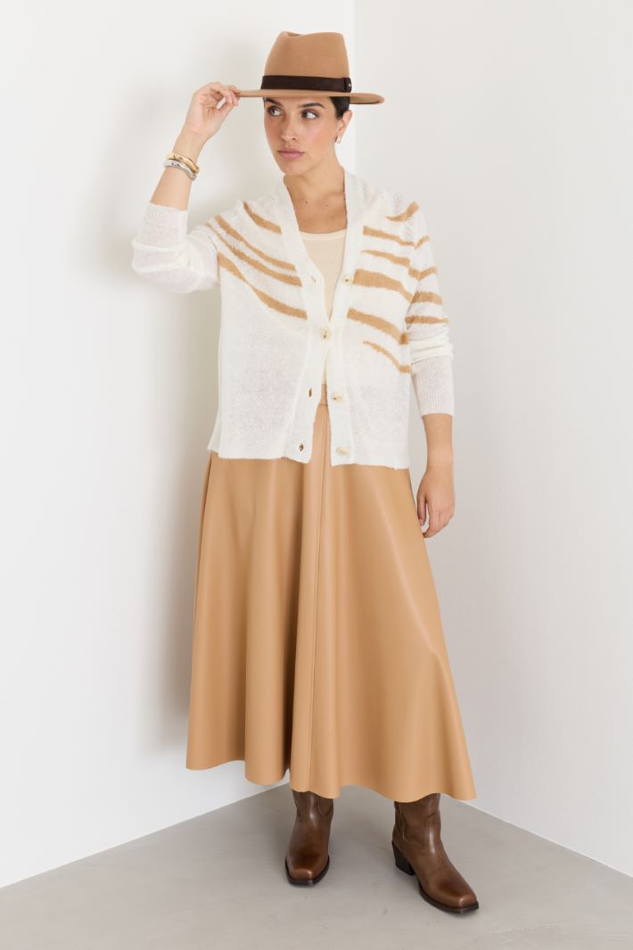 Soft intarsia-knit cardigan - WHITE CAMEL - Intrend