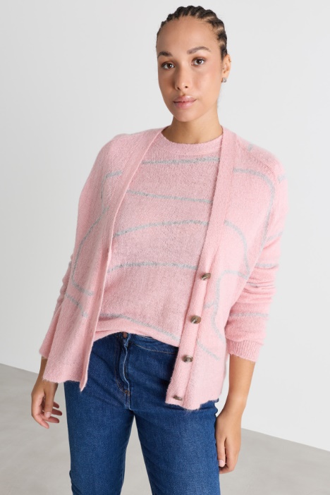 Flauschiger Cardigan mit Intarsien - Intrend