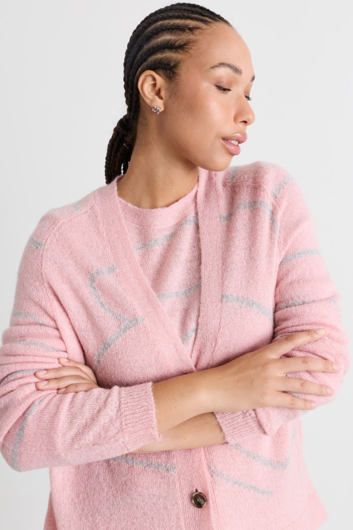 Flauschiger Cardigan mit Intarsien - ROSA GRAU - Intrend - 3