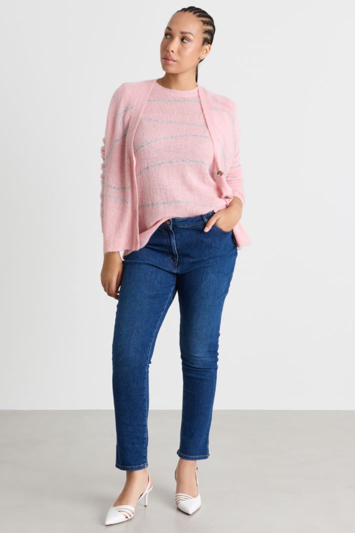 Flauschiger Cardigan mit Intarsien - ROSA GRAU - Intrend