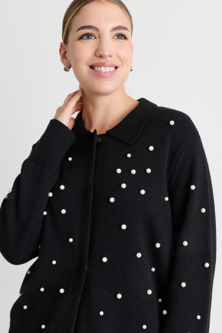 Cardigan boxy con perle - NERO - Intrend - 3