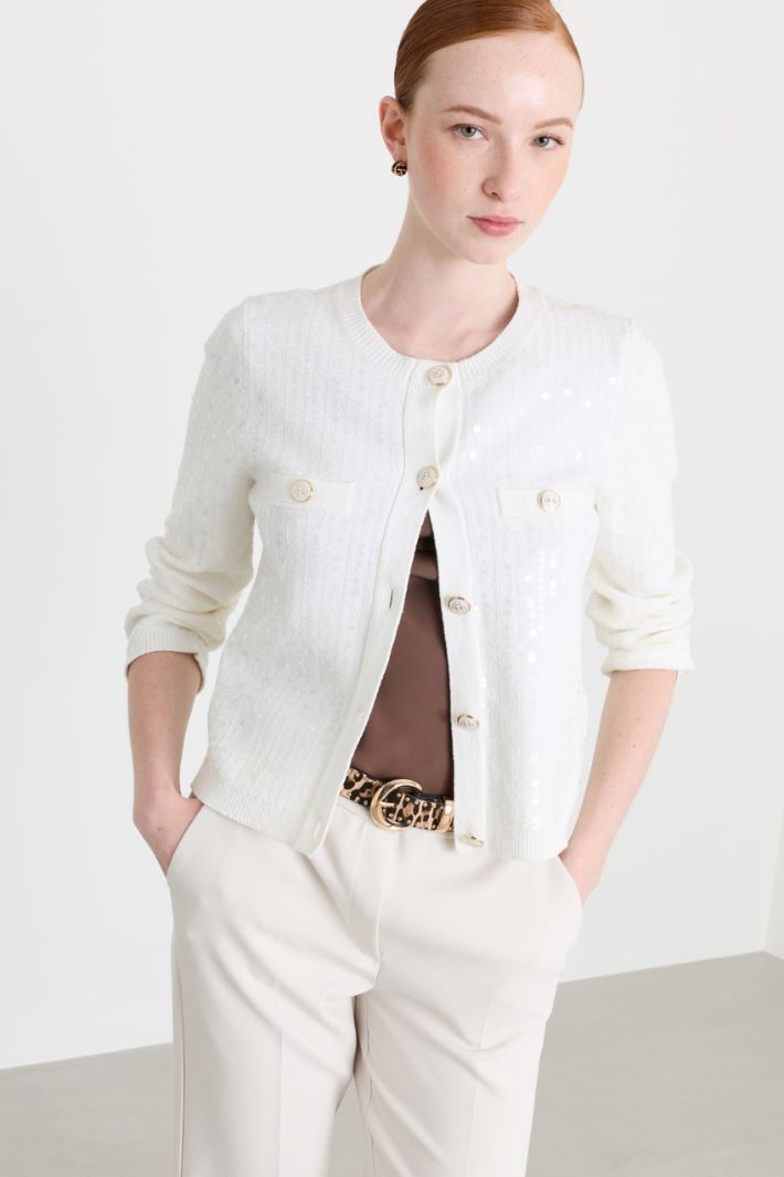 Sequinned bouclé cardigan - WHITE - Intrend - 2