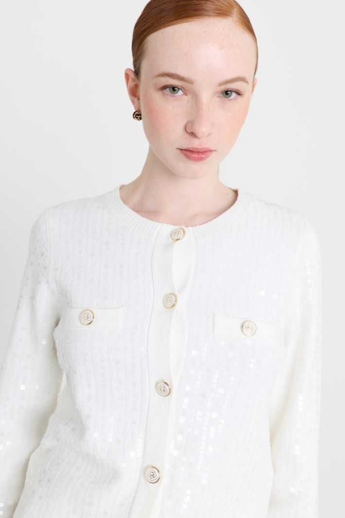 Sequinned bouclé cardigan - WHITE - Intrend - 3