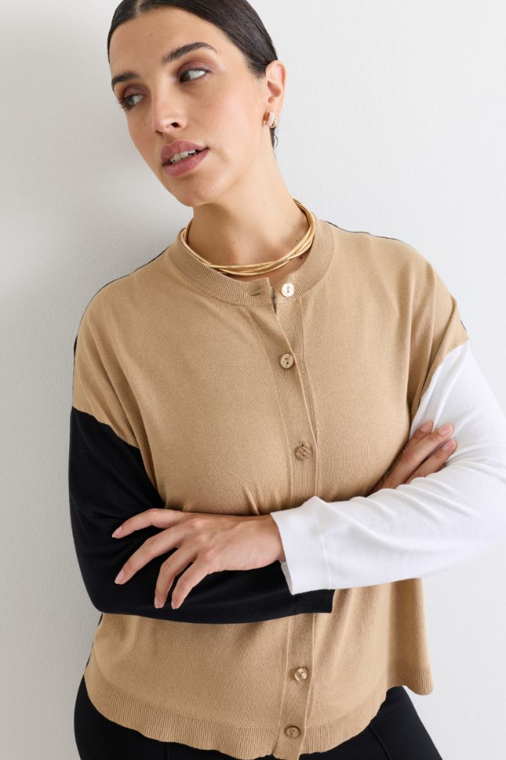 Multicolour cardigan - CAMEL BLACK WHITE - Intrend - 3