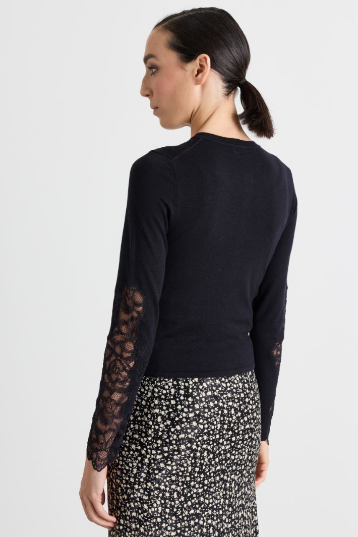 Cardigan à empiècements en dentelle - NOIR - Intrend - 4
