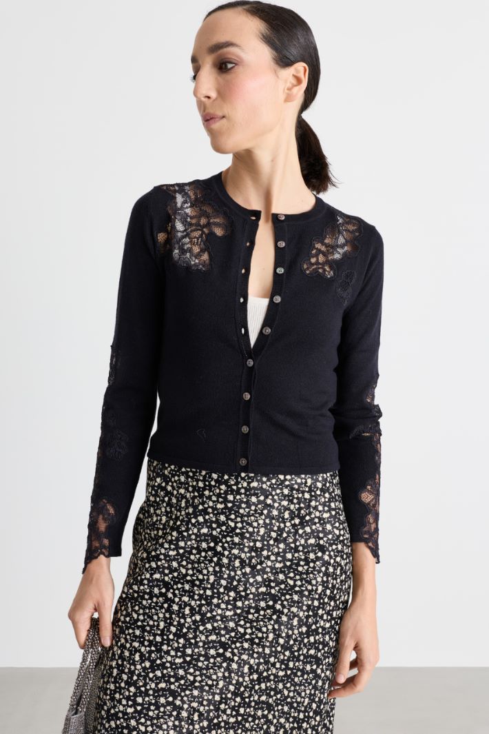Cardigan à empiècements en dentelle - NOIR - Intrend - 2