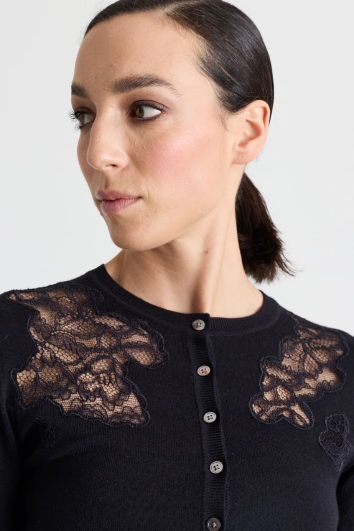 Cardigan à empiècements en dentelle - NOIR - Intrend - 3