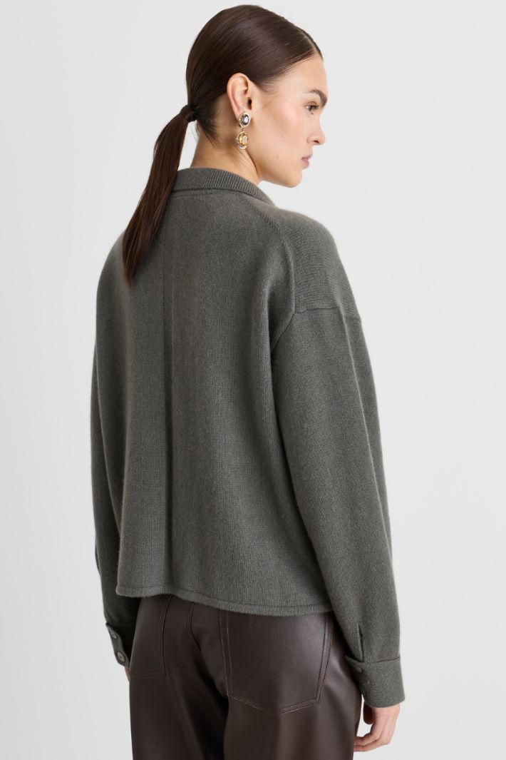 Collared cropped cardigan - GREY - Intrend - 4