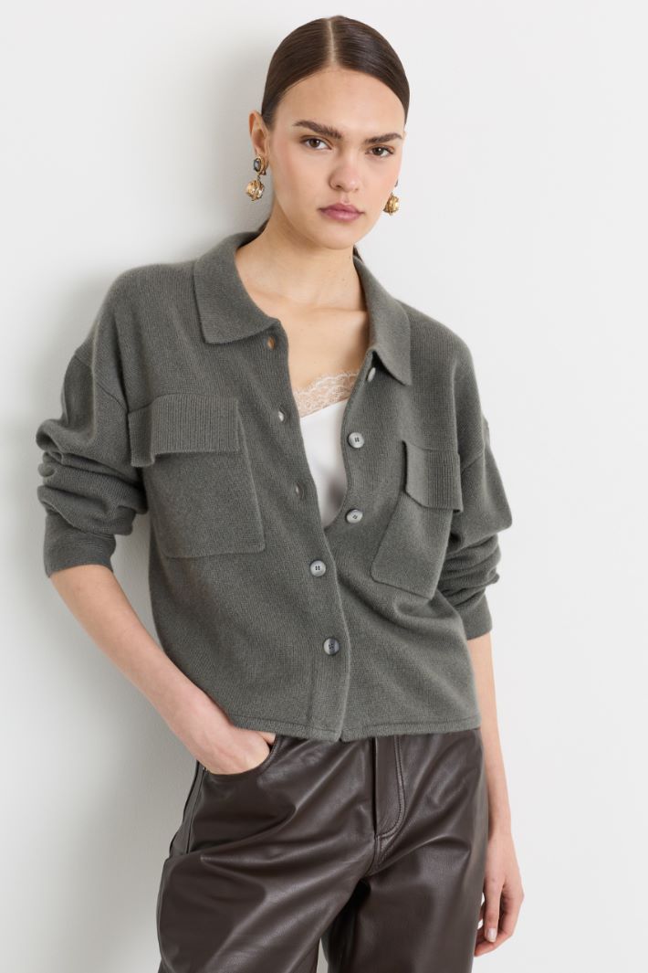 Collared cropped cardigan - GREY - Intrend - 2