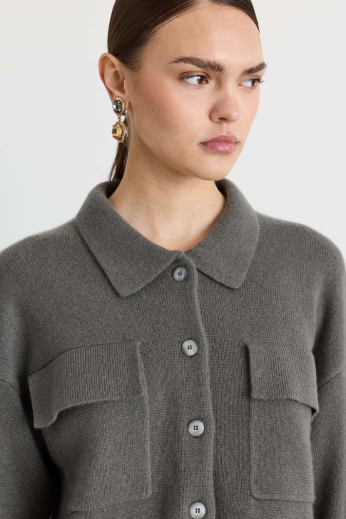 Collared cropped cardigan - GREY - Intrend - 3