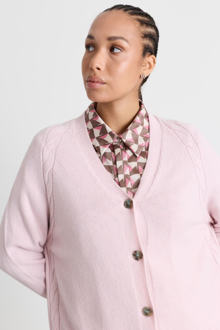 Cable-knit cardigan - PINK - Intrend - 3