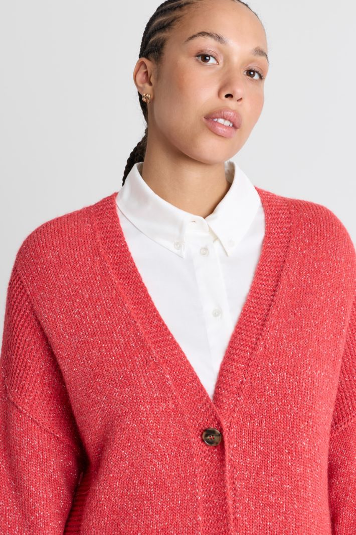 Langer Cardigan aus Lurex - ROT - Intrend - 3