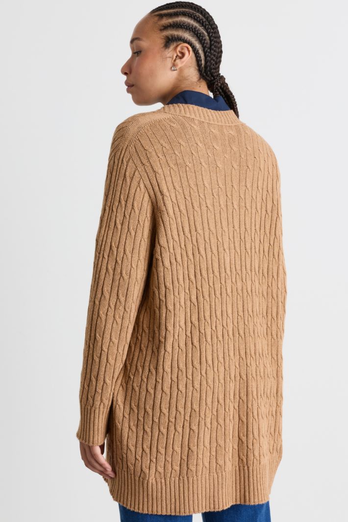 Cable-knit cardigan - CAMEL - Intrend - 4
