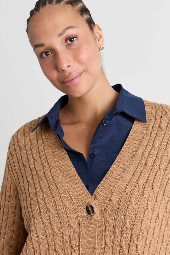 Cable-knit cardigan - CAMEL - Intrend - 3