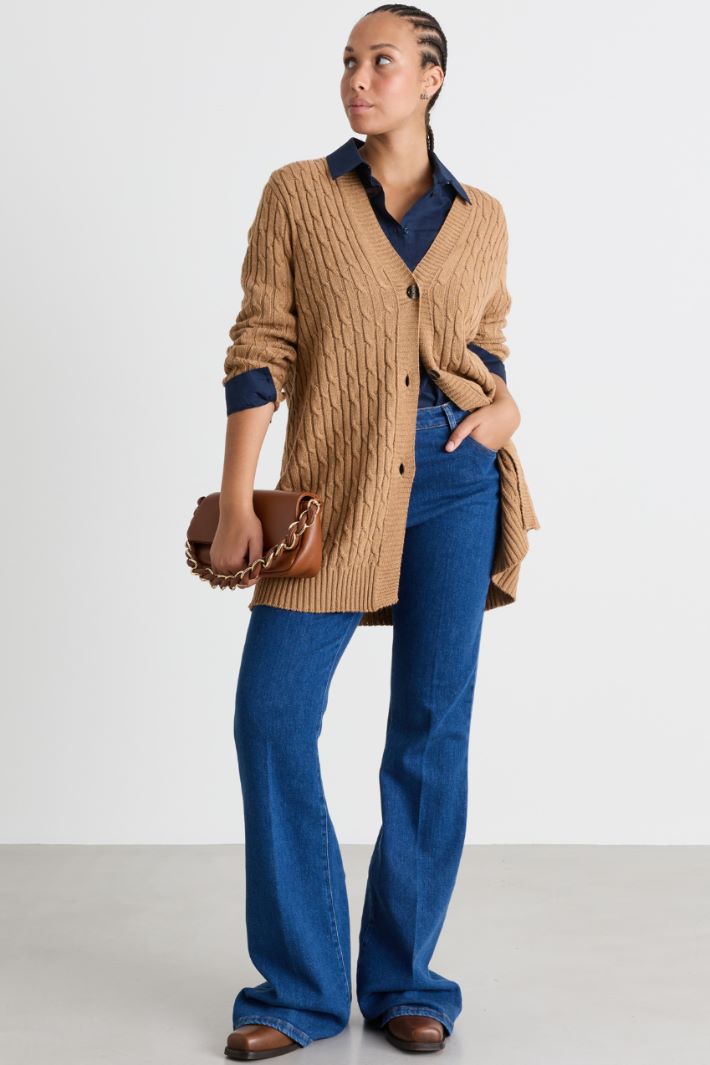 Cable-knit cardigan - CAMEL - Intrend