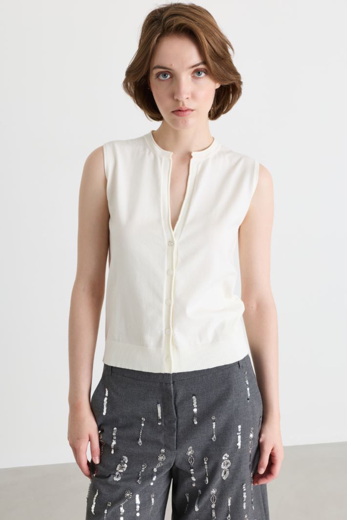 Stretch-Knit Waistcoat - WHITE - Intrend - 2