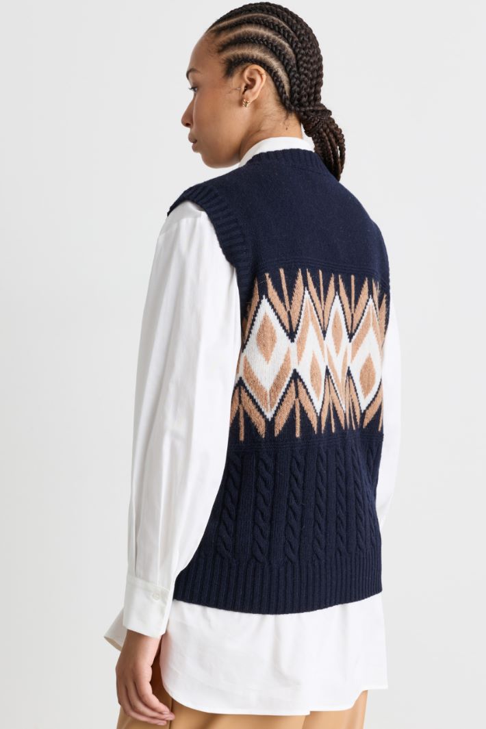 Weste mit Intarsien-Jacquard - BLAU KAMEL WEISS - Intrend - 4