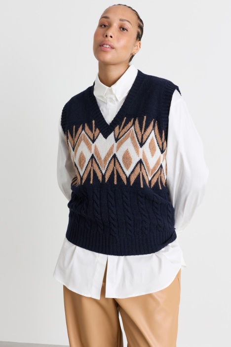 Intarsia Jacquard Knitted Vest - Intrend