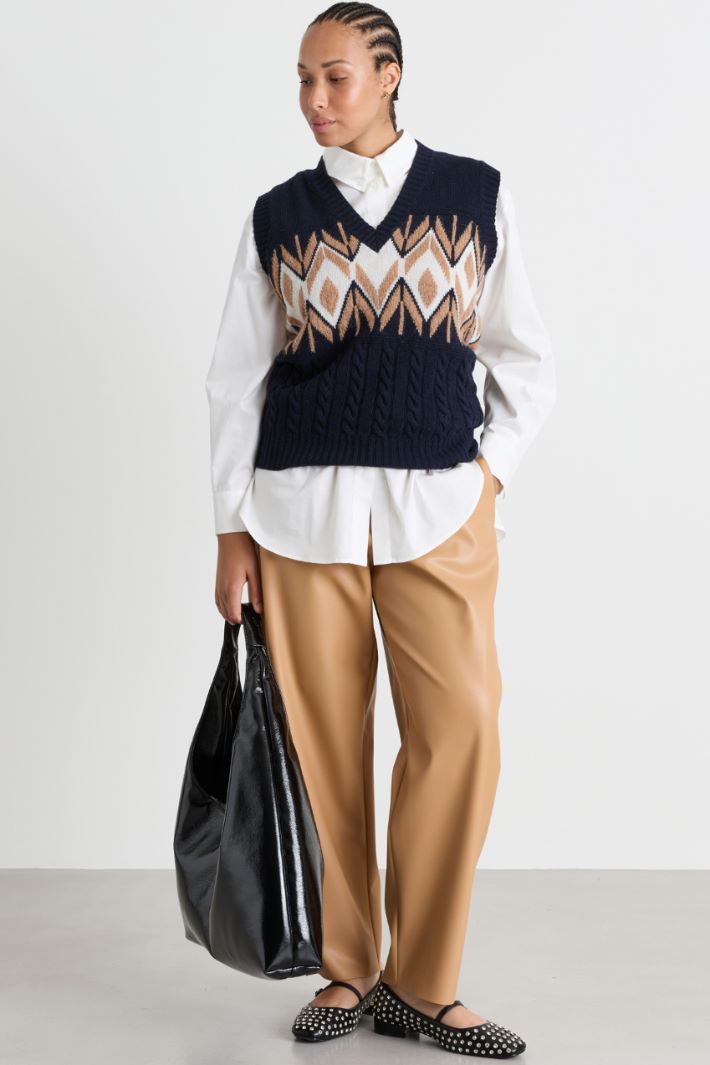 Weste mit Intarsien-Jacquard - BLAU KAMEL WEISS - Intrend
