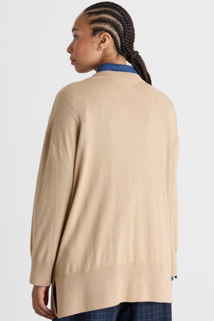 Oversized ribbed-trim jumper - BEIGE - Intrend - 4