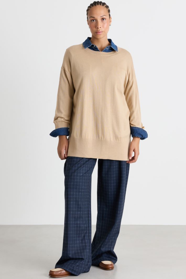 Oversized ribbed-trim jumper - BEIGE - Intrend