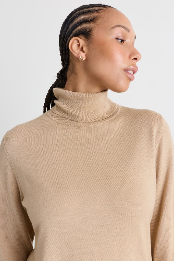 Pull à col roulé semi-ajusté - BEIGE - Intrend - 3