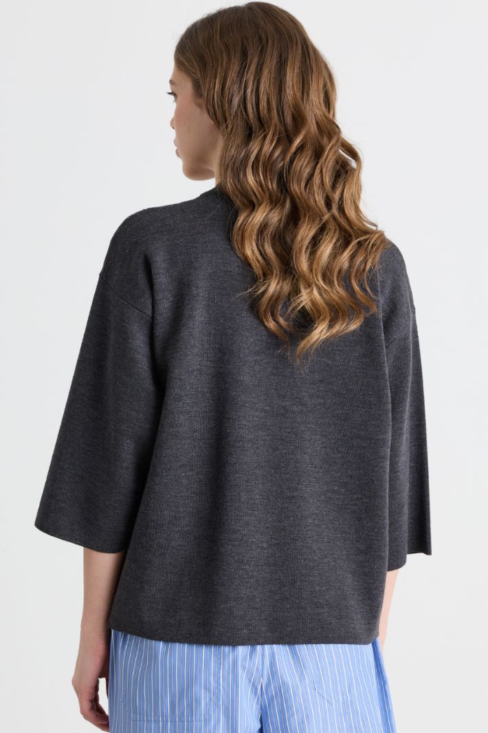 Strickpullover mit Dreiviertelärmeln - GRAU - Intrend - 4