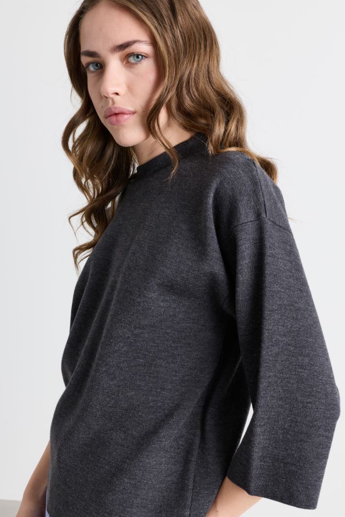 Strickpullover mit Dreiviertelärmeln - GRAU - Intrend - 3
