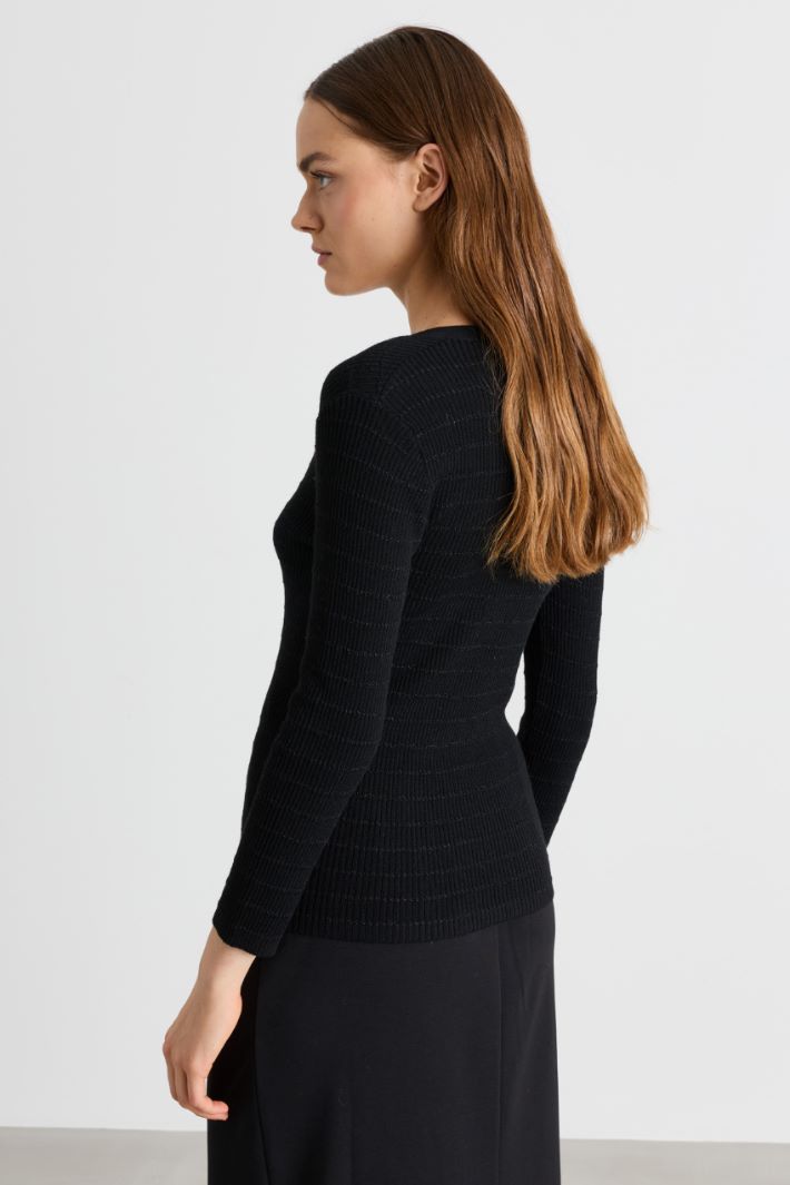 Marinière-Pullover mit Schnürung - SCHWARZ - Intrend - 4