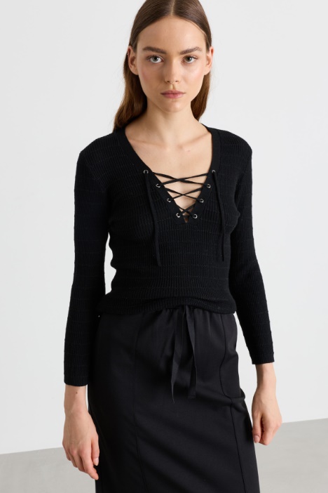Lace-up Marinière Jumper - Intrend