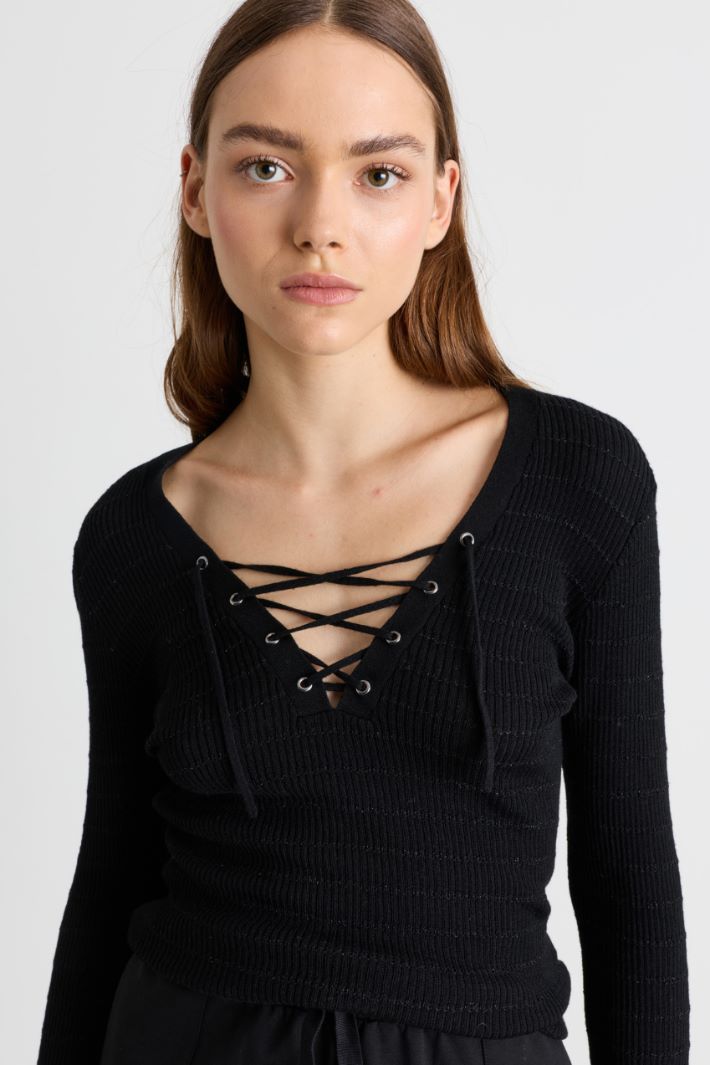 Marinière-Pullover mit Schnürung - SCHWARZ - Intrend - 3