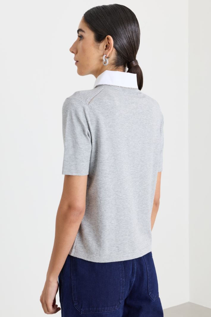 Knitted top with removable collar - GREY - Intrend - 4