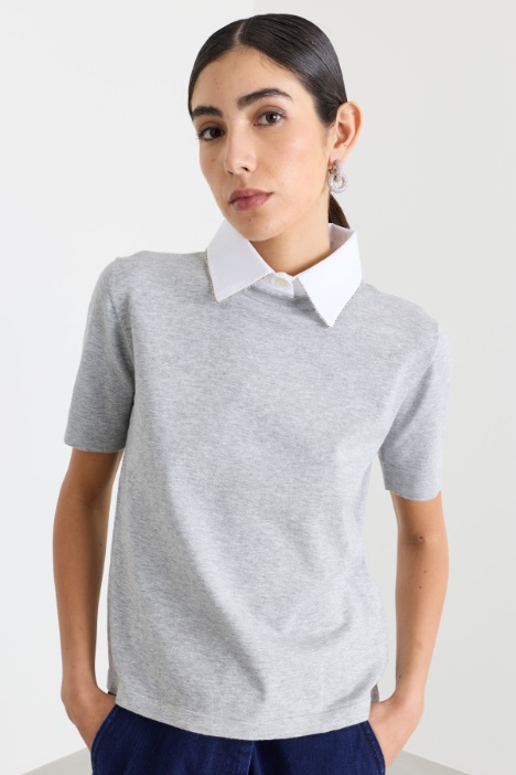 Knitted top with removable collar - Intrend