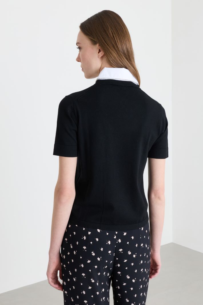 Knitted top with removable collar - BLACK - Intrend - 4