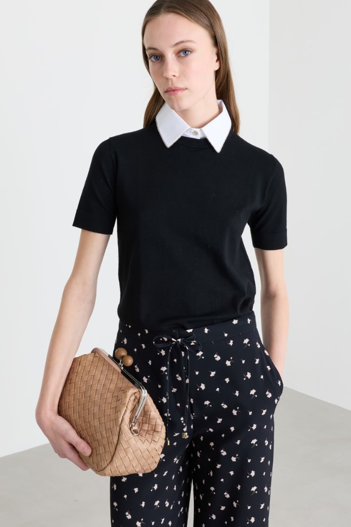 Knitted top with removable collar - BLACK - Intrend - 2