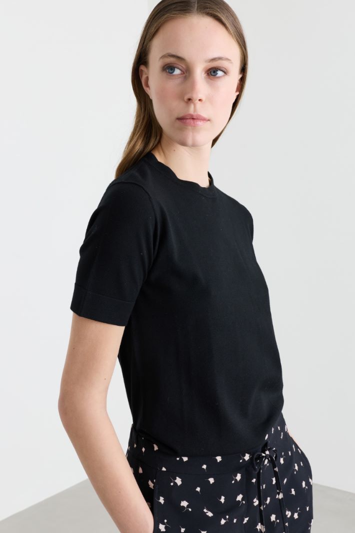 Knitted top with removable collar - BLACK - Intrend - 3