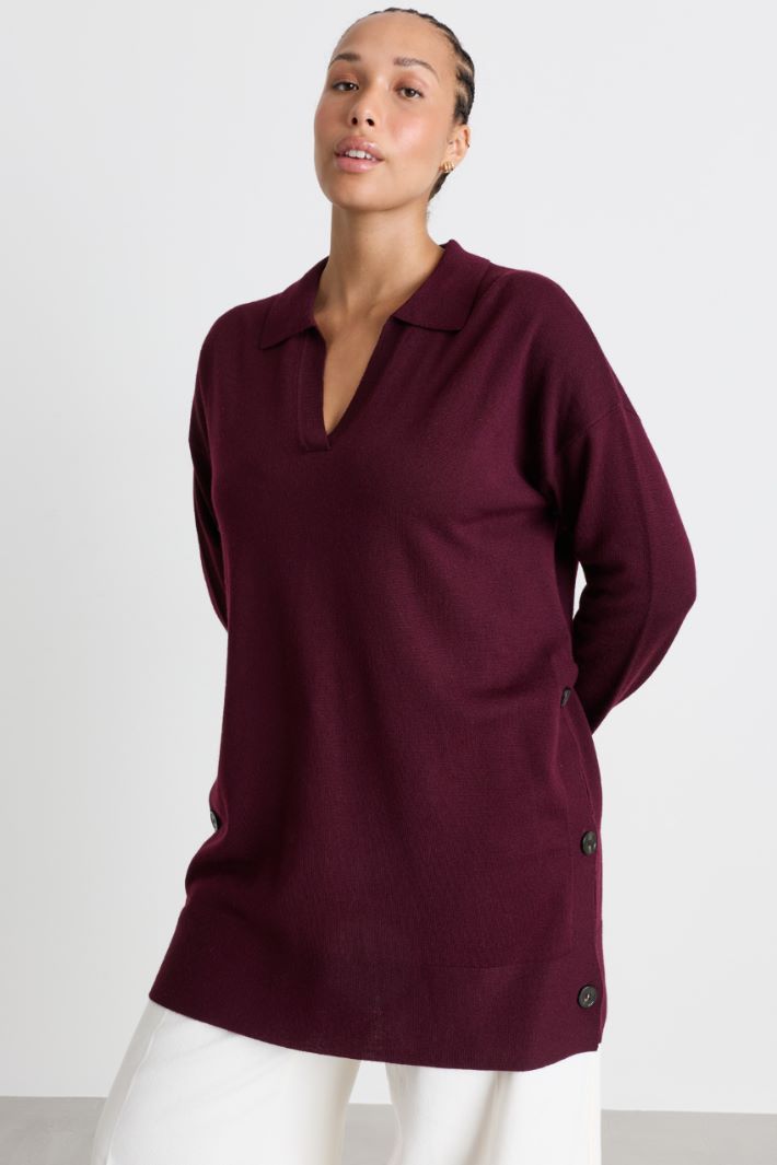 Pointed-collar jumper - BORDEAUX - Intrend - 2