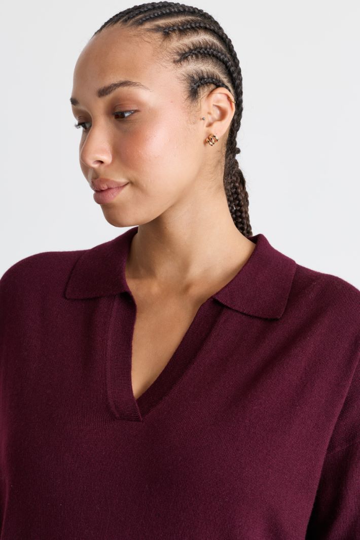 Pointed-collar jumper - BORDEAUX - Intrend - 3
