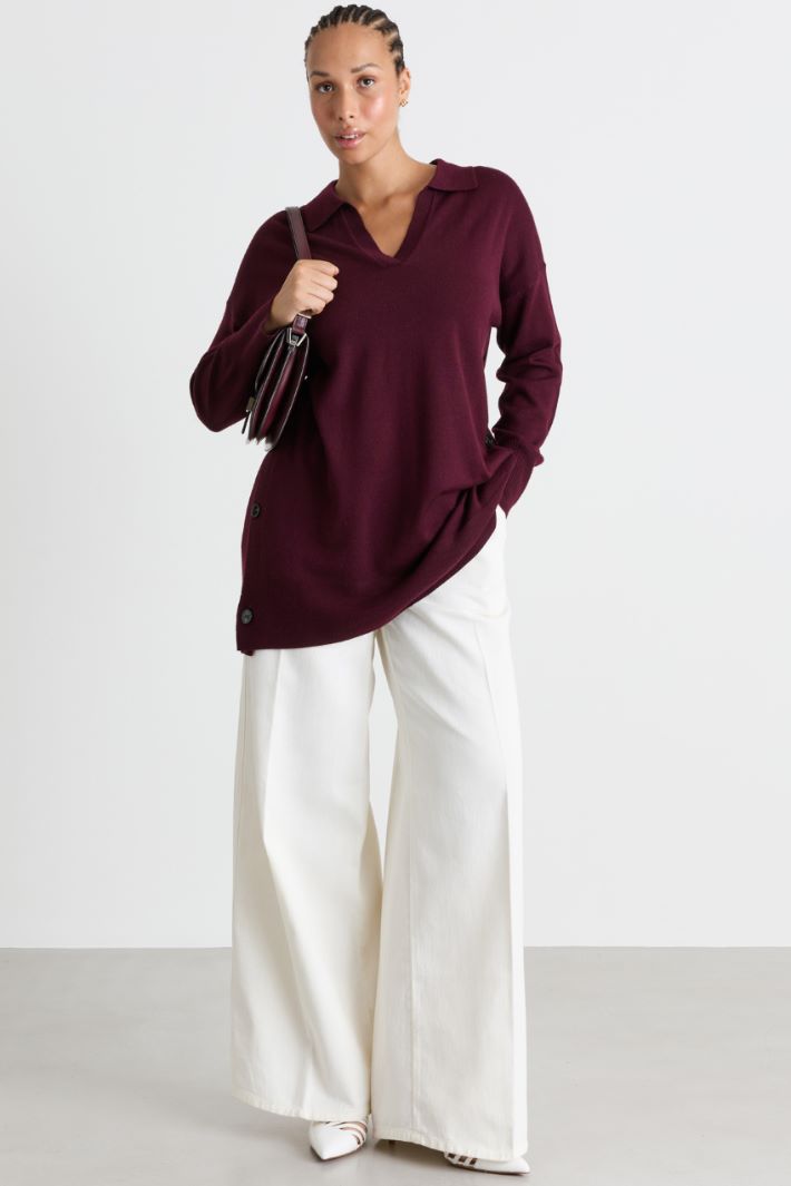 Pointed-collar jumper - BORDEAUX - Intrend