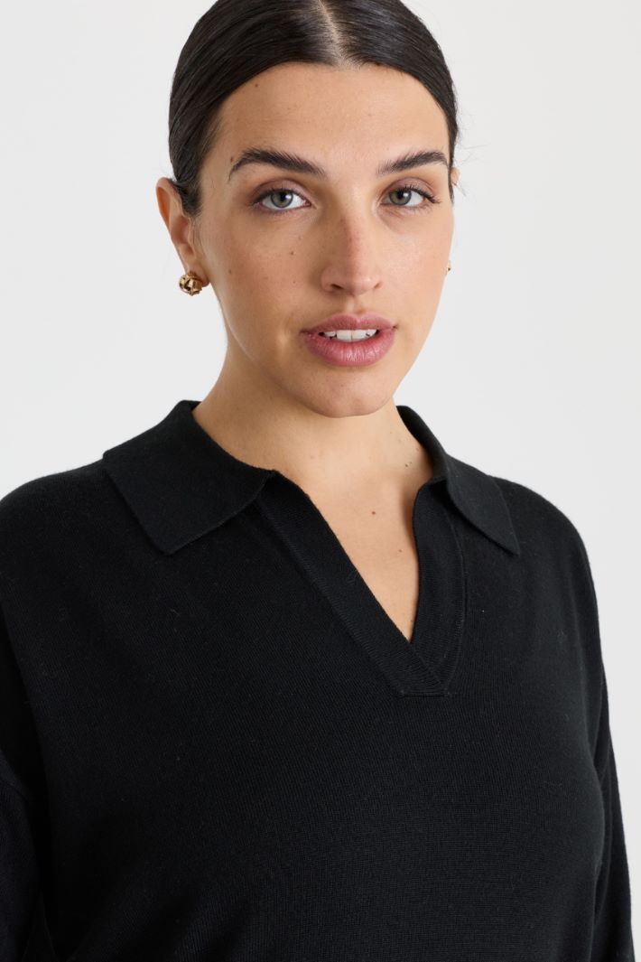 Pointed-collar jumper - BLACK - Intrend - 3