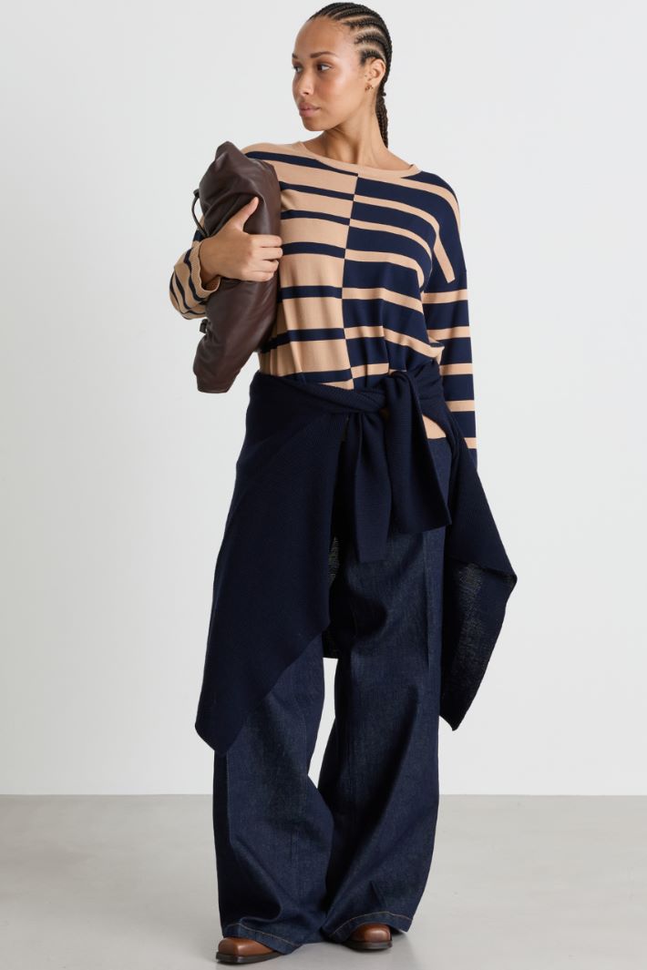 Pullover mit Intarsien - KAMEL BLAU - Intrend