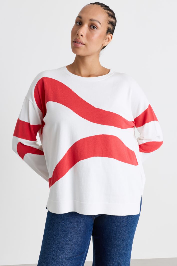 Pull à motif intarsia - BLANC ROUGE - Intrend - 2