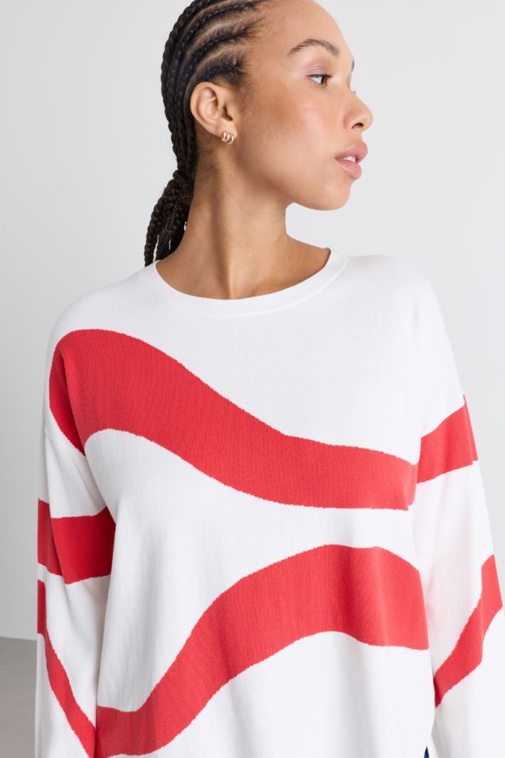 Pull à motif intarsia - BLANC ROUGE - Intrend - 3