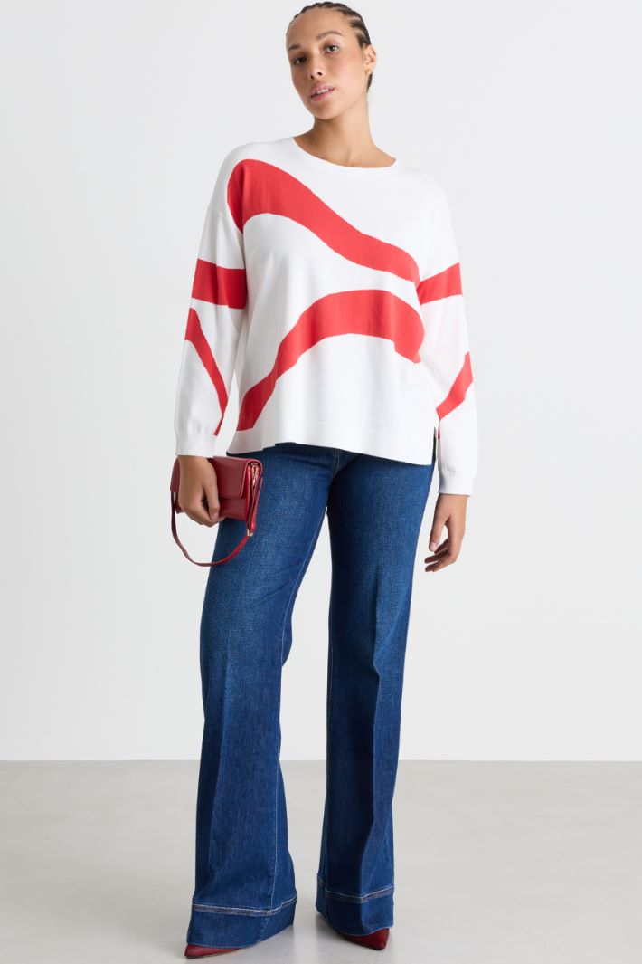 Pull à motif intarsia - BLANC ROUGE - Intrend