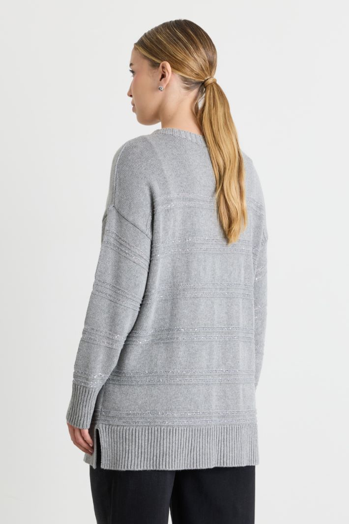Pailletten-Strickpullover - GRAU - Intrend - 4