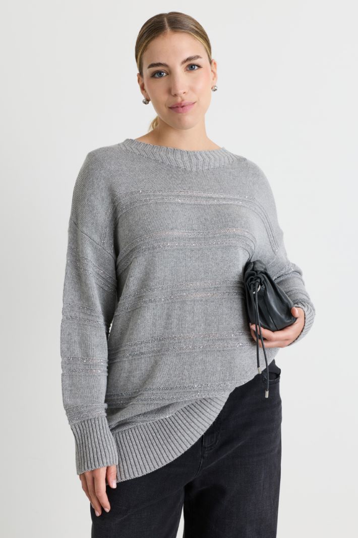 Pailletten-Strickpullover - GRAU - Intrend - 2