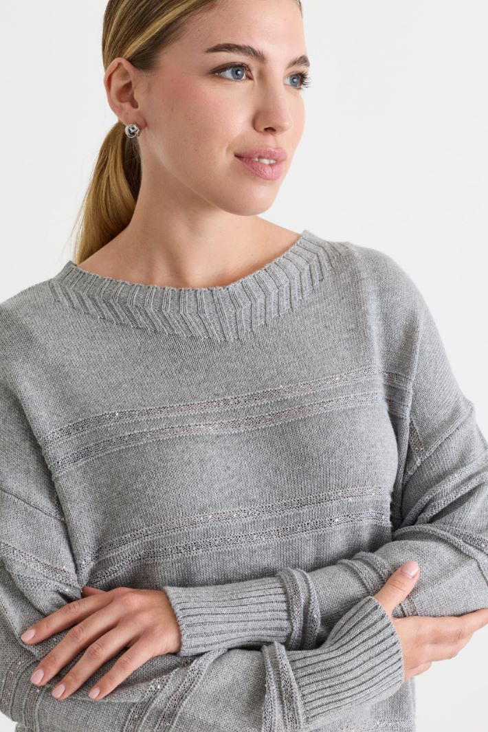 Pailletten-Strickpullover - GRAU - Intrend - 3