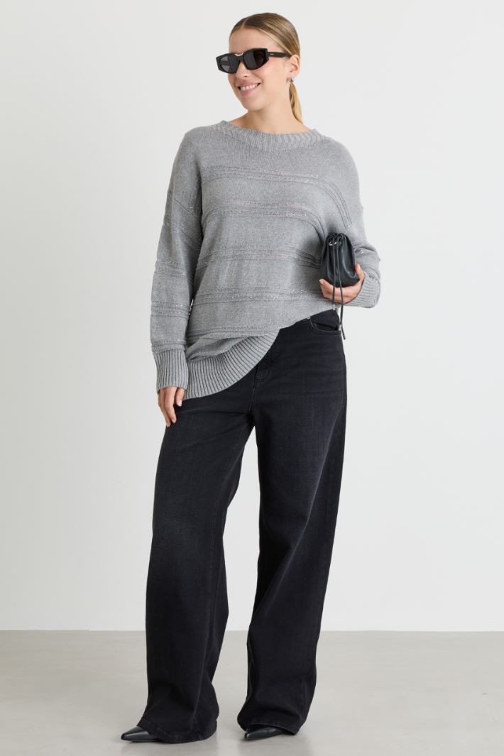 Pailletten-Strickpullover - GRAU - Intrend