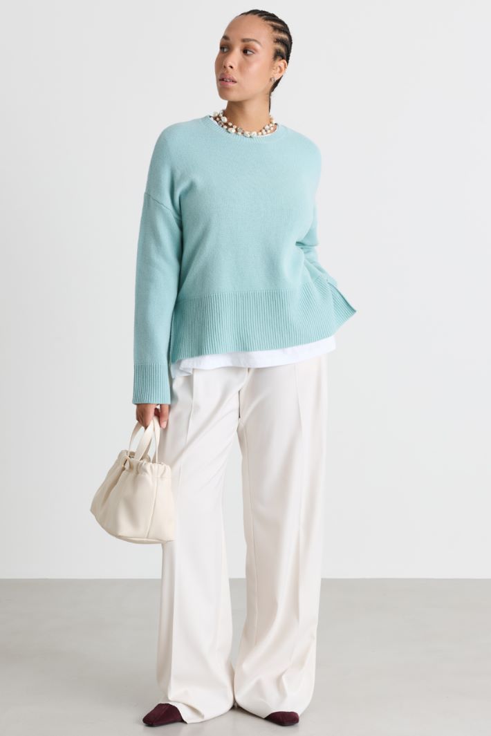 Boxy-Strickpullover mit Schlitzen - HELLBLAU - Intrend